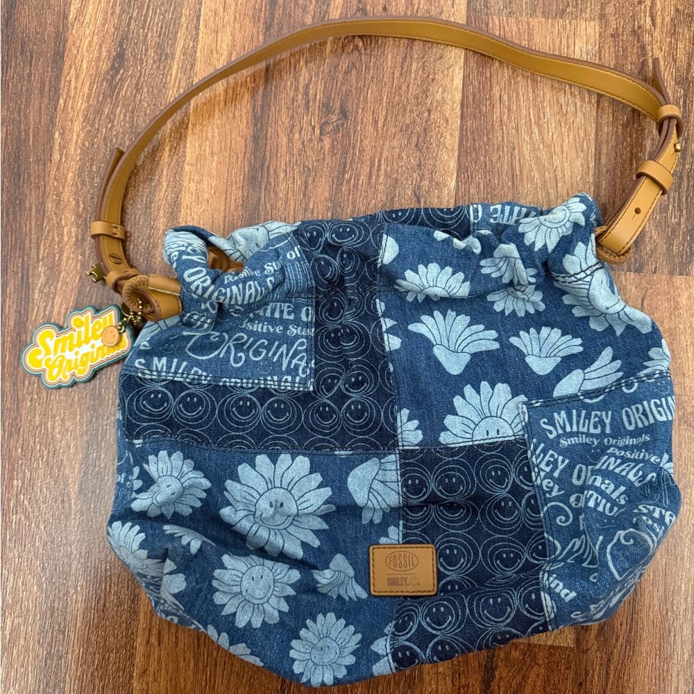 Fossil Blue and Tan Shoulder Bag